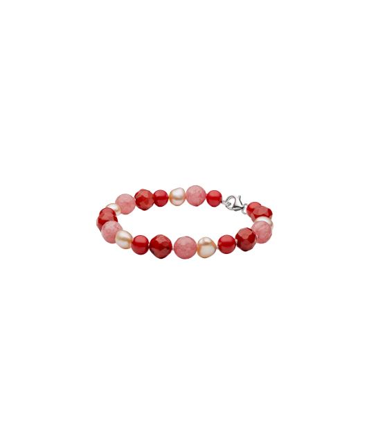 Bracelet with coral, pearls, jade and silver
