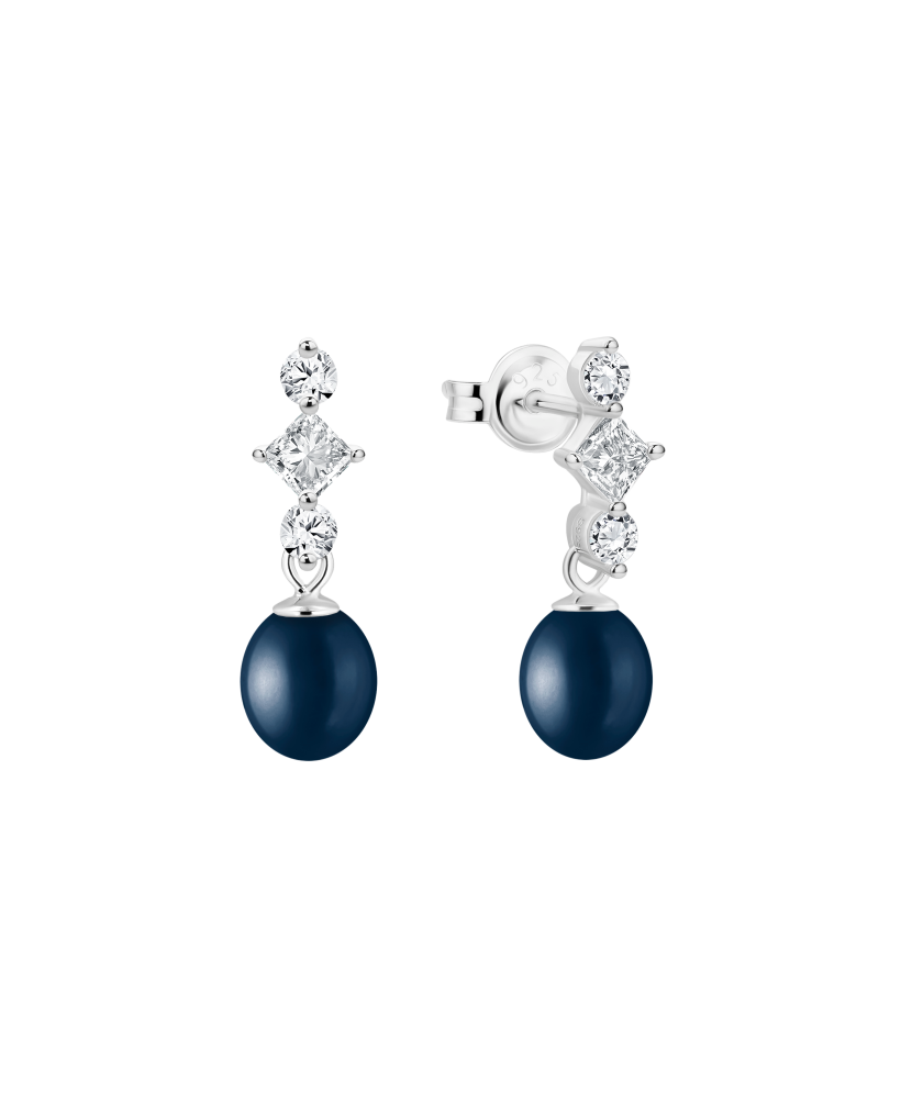 Sterling silver earrings with pearls and zircons