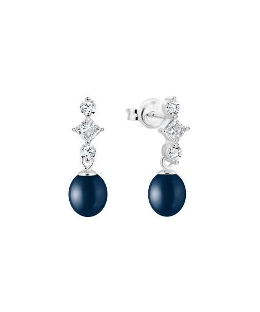 Sterling silver earrings with pearls and zircons