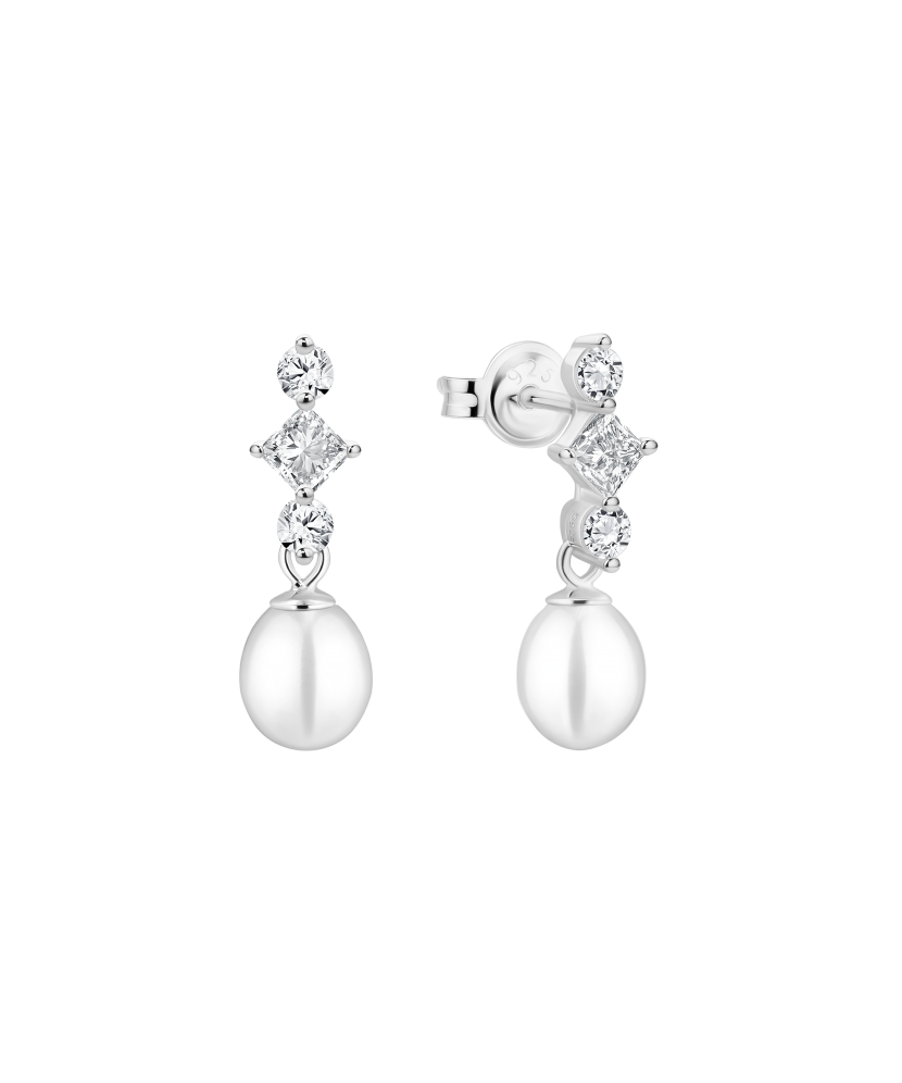 Sterling silver earrings with pearls and zircons