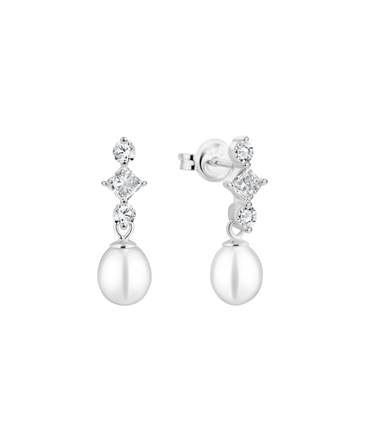 Sterling silver earrings with pearls and zircons