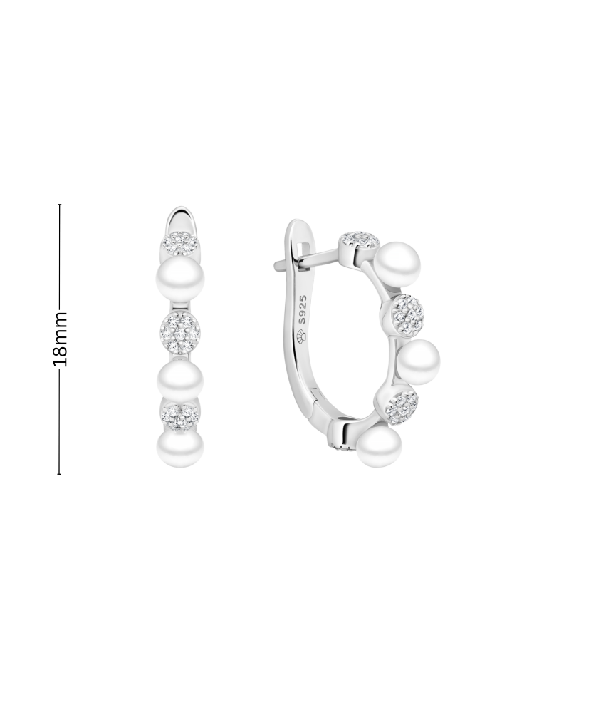 Hopeiset korvakorut helmillä ja zirkoneilla