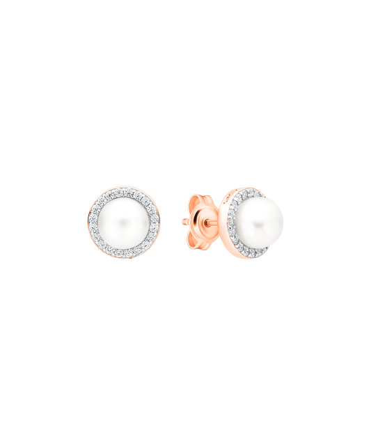 Gilded sterling silver earrings with pearls and zircons