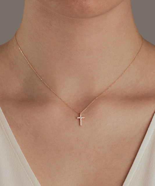 Gold chain with zirconium pendant "Cross"