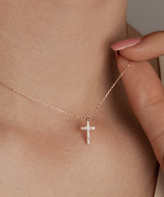 Gold chain with zirconium pendant "Cross"
