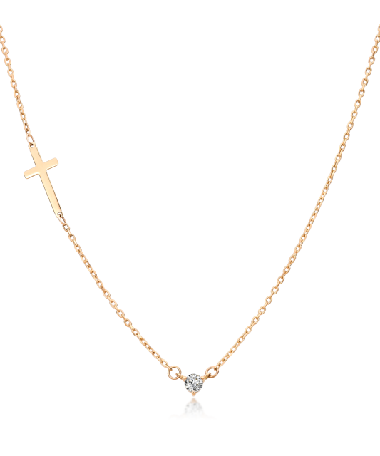 Gold necklace with a zircon pendant and a cross
