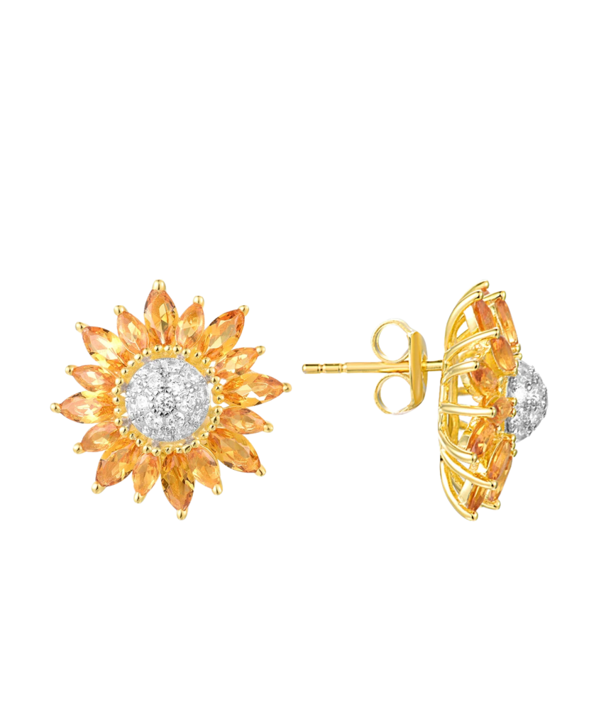 Gilded sterling silver earrings with zircons and spinels