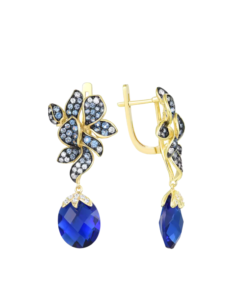 Gilded sterling silver earrings with zircons and spinels