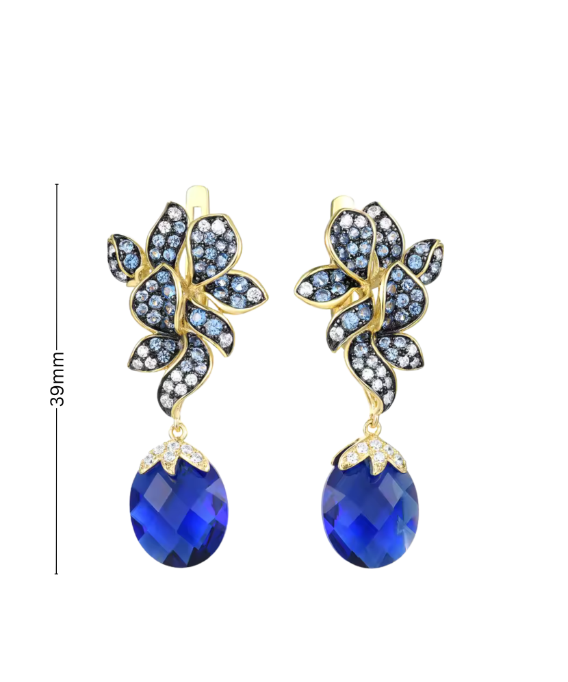 Gilded sterling silver earrings with zircons and spinels