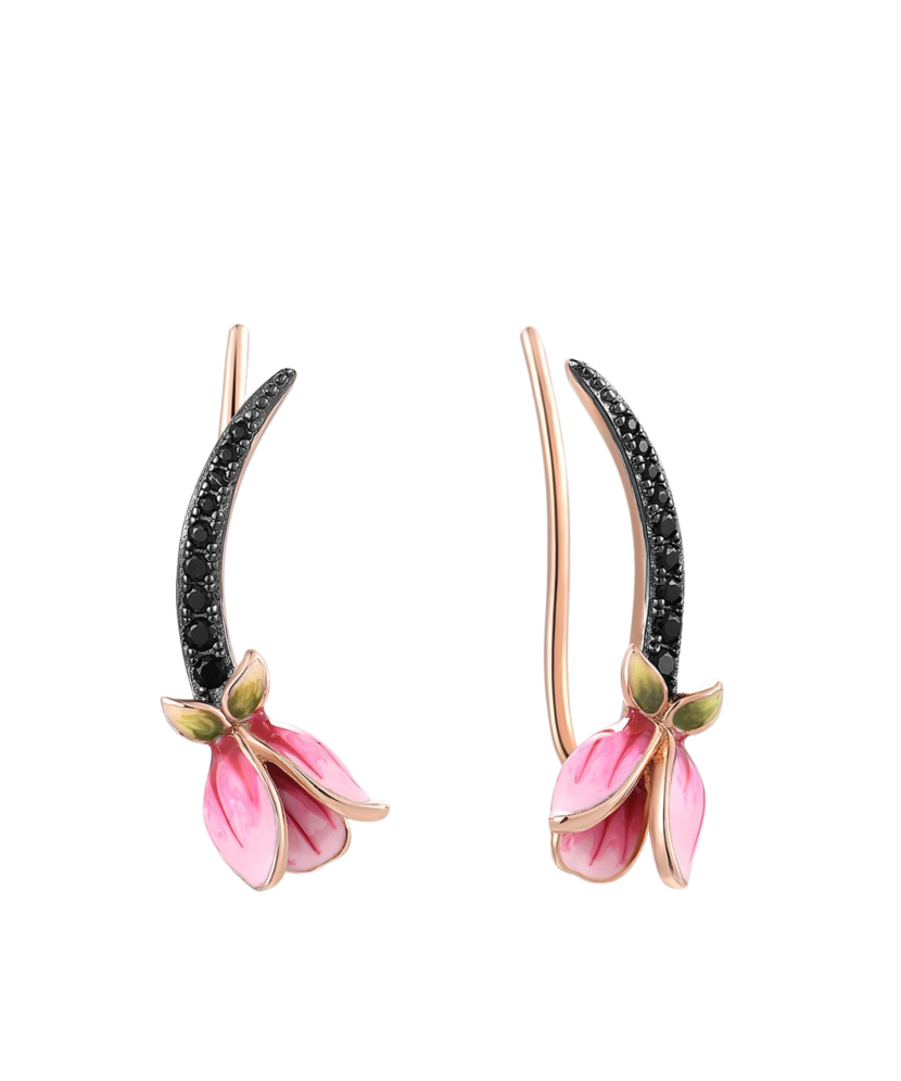 Gilded sterling silver earrings with spinels and enamel