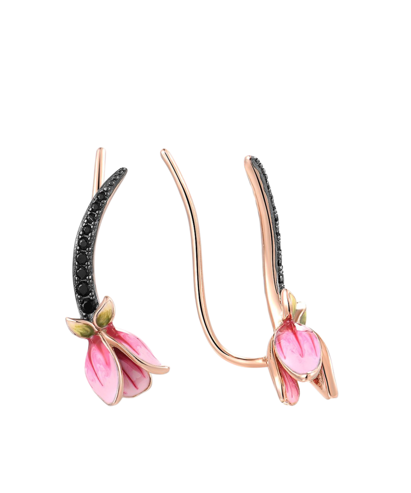 Gilded sterling silver earrings with spinels and enamel