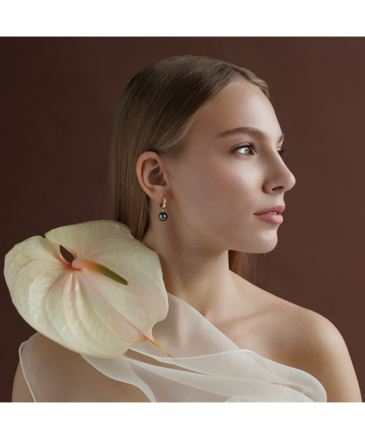 Gilded sterling  Silver Earrings with Tahitian Pearls