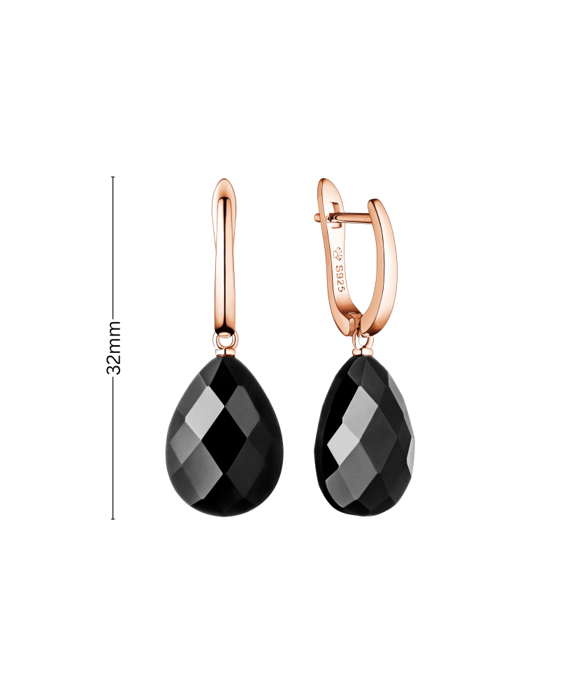 Gilded sterling Silver earrings with onyx