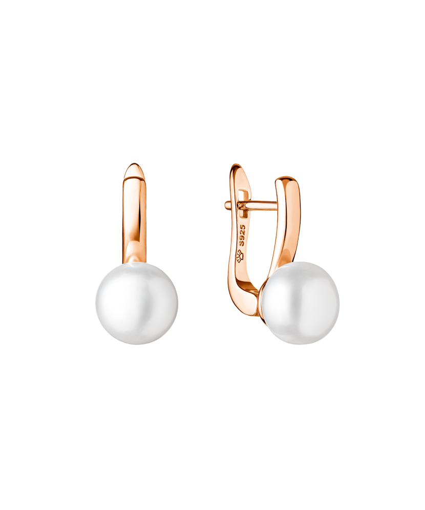 Gilded sterling silver earrings with pearls