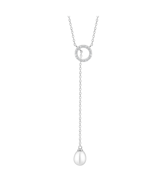 Sterling silver chain with pearl pendant and zircons