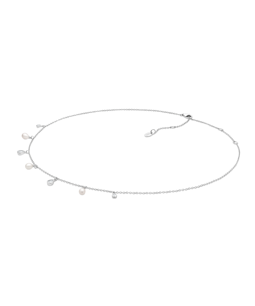 Hopeinen ketju helmiriipuksella ja zirkoneilla