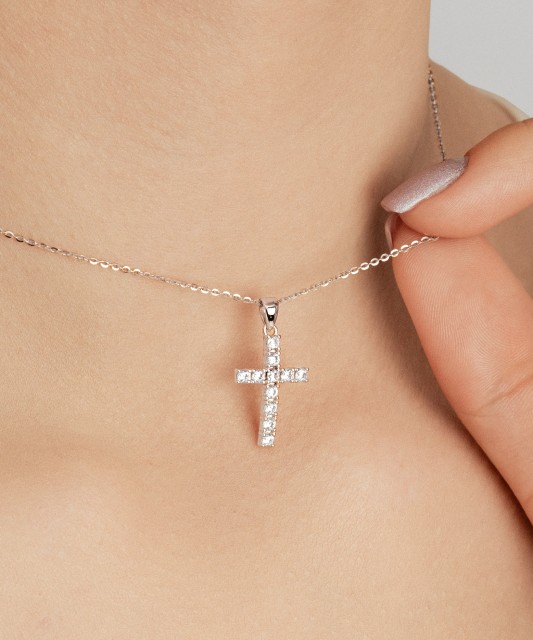 White gold pendant with zircons "cross"