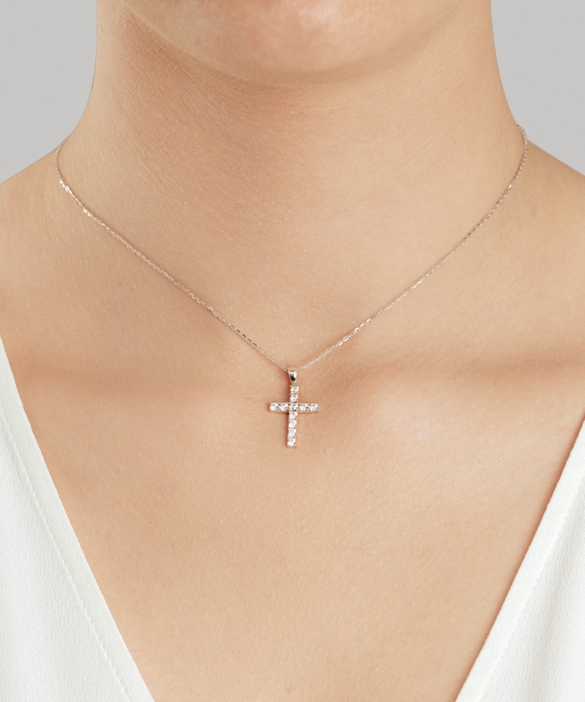 White gold pendant with zircons "cross"