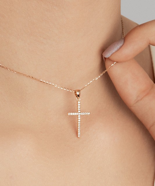 Gold pendant with zircons "cross"