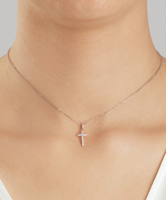 White gold pendant with zircons "cross"