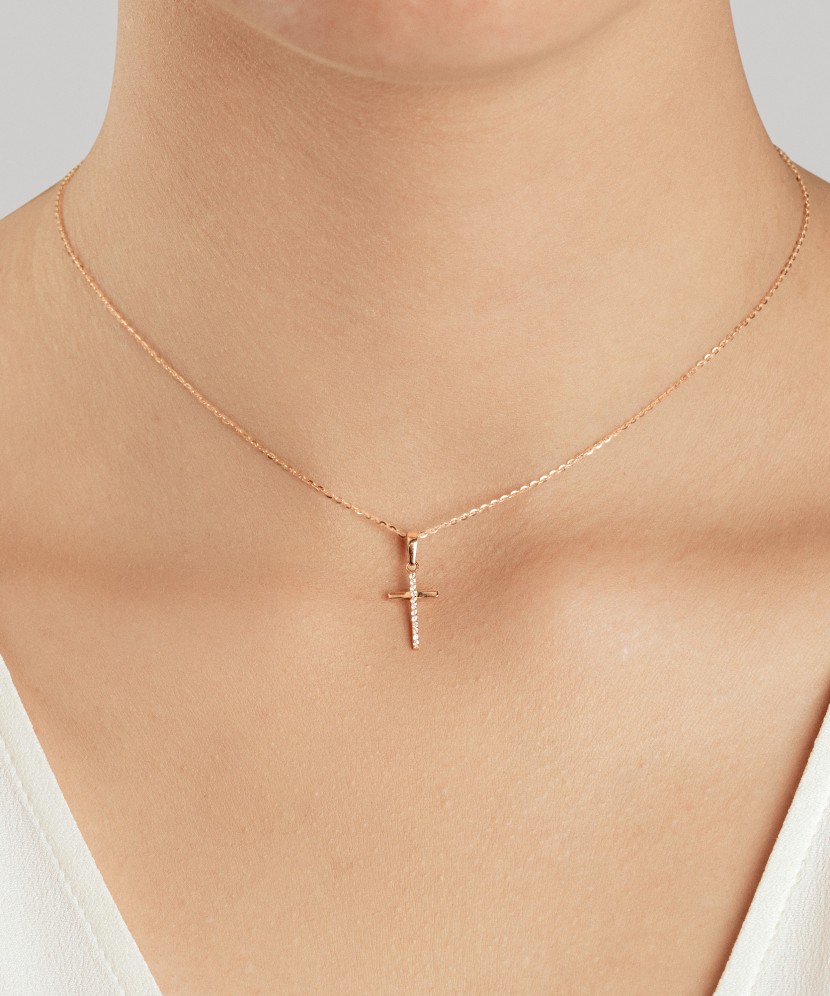 Gold pendant with zircons "cross"