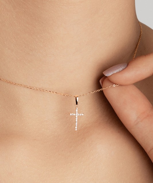 Gold pendant with zircons "cross"