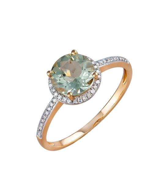 Yellow Gold ring with diamonds and quartz
