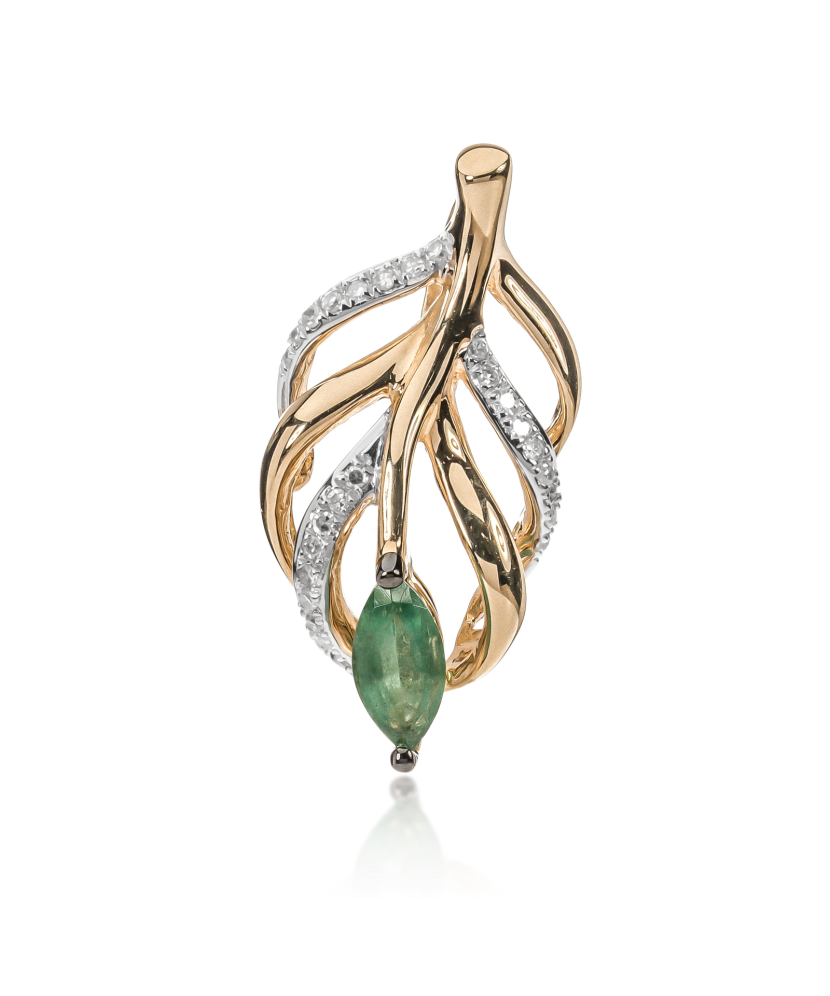Yellow gold pendant with diamonds and emerald