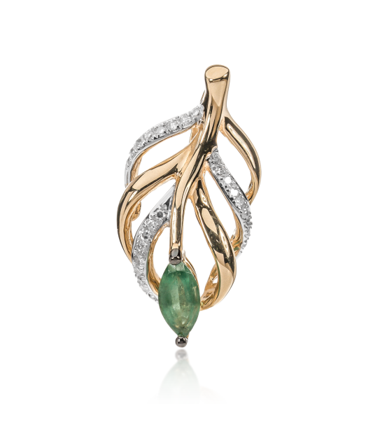 Yellow gold pendant with diamonds and emerald