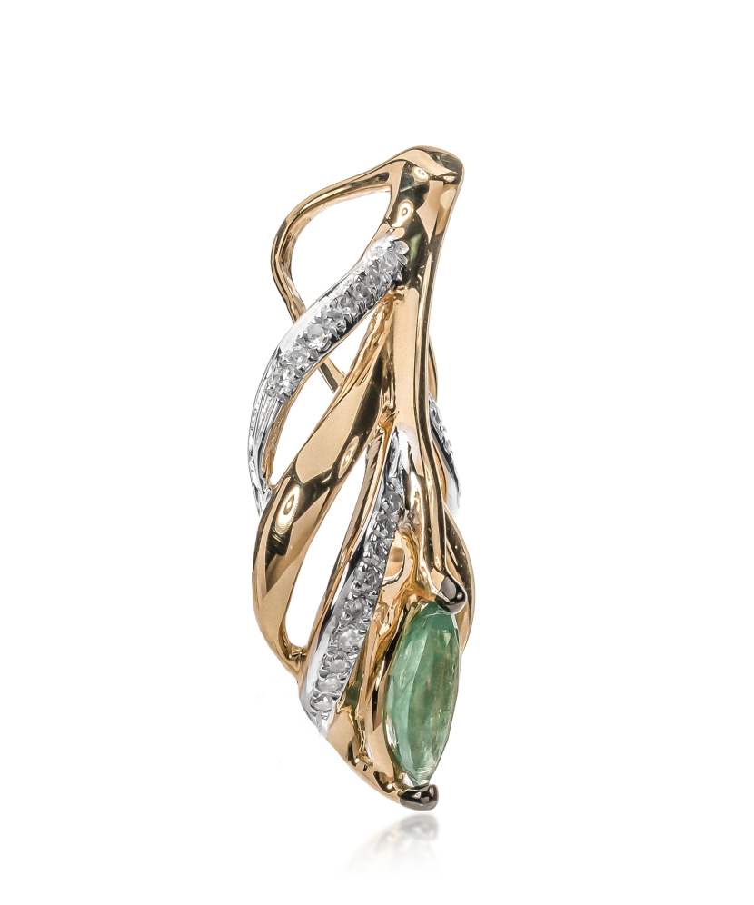 Keltakultainen riipus timanteilla ja smaragdeilla