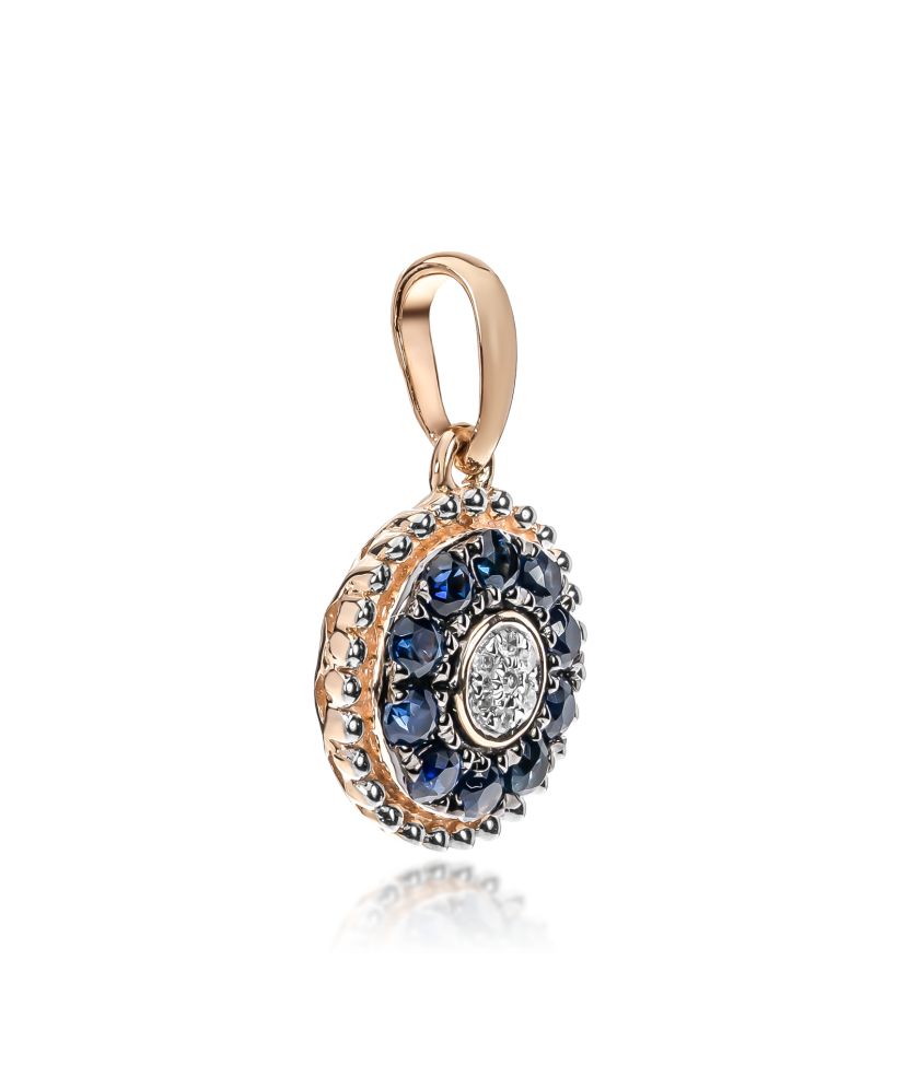 Gold pendant with sapphire and diamonds