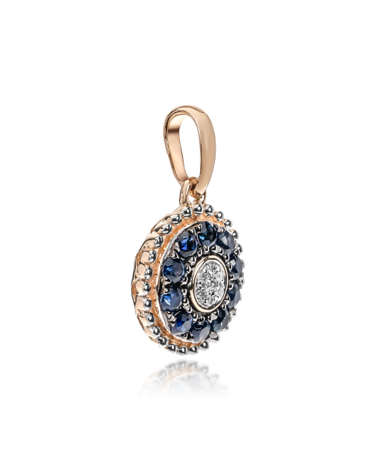 Gold pendant with sapphire and diamonds