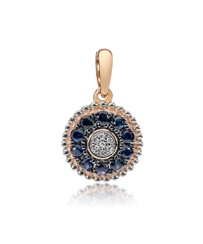 Gold pendant with sapphire and diamonds