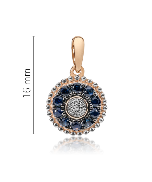 Gold pendant with sapphire and diamonds