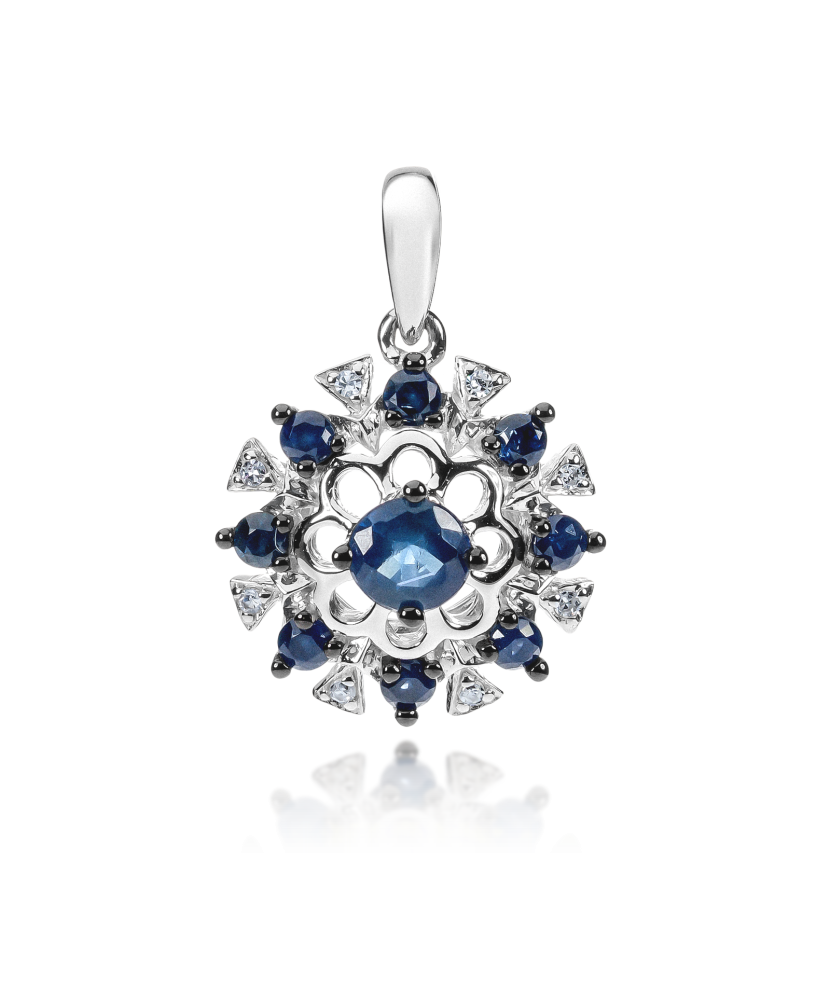 White gold pendant with diamonds and sapphires