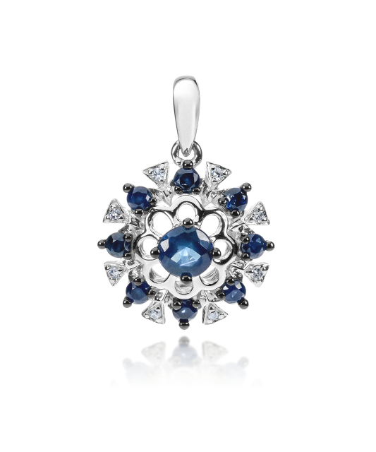 White gold pendant with diamonds and sapphires