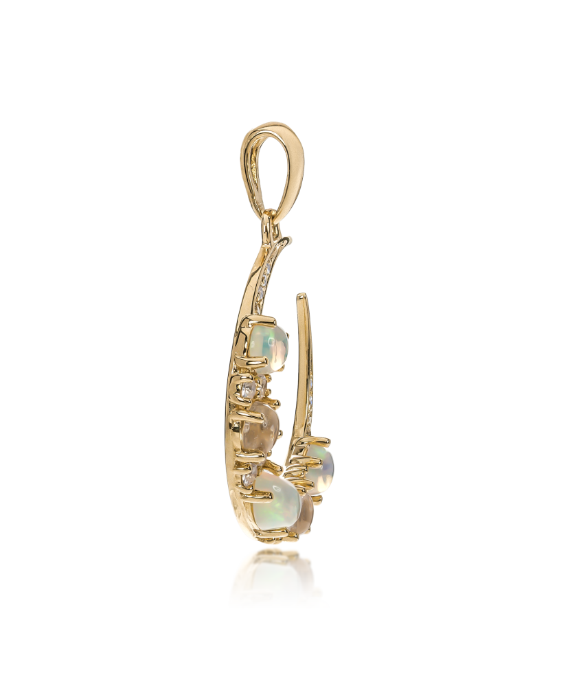 Yellow gold pendant with diamonds, opals and topazes