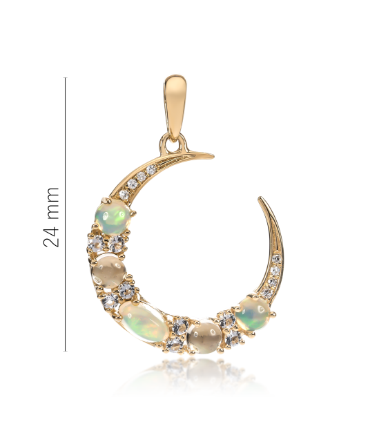Yellow gold pendant with diamonds, opals and topazes