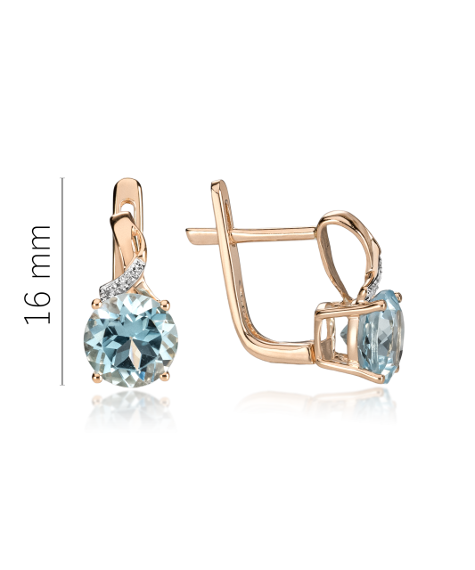 Gold earrings with diamonds and topazes