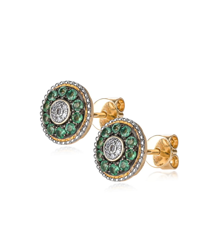 Yellow gold earrings with diamonds and emeralds