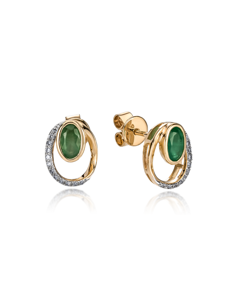 Yellow gold earrings with diamonds and emeralds
