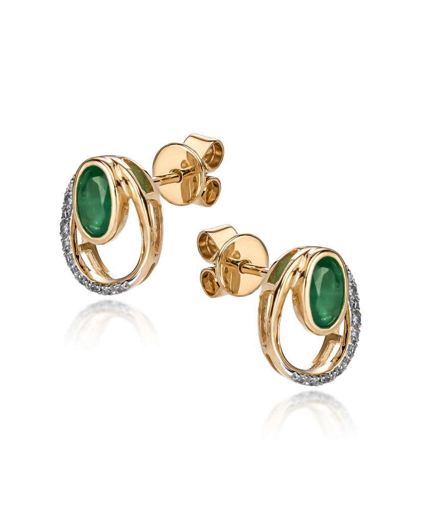 Yellow gold earrings with diamonds and emeralds