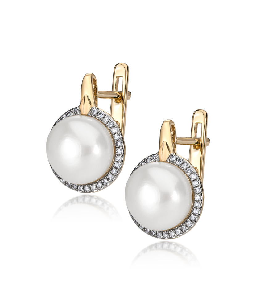 Yellow gold earrings with diamonds and pearls
