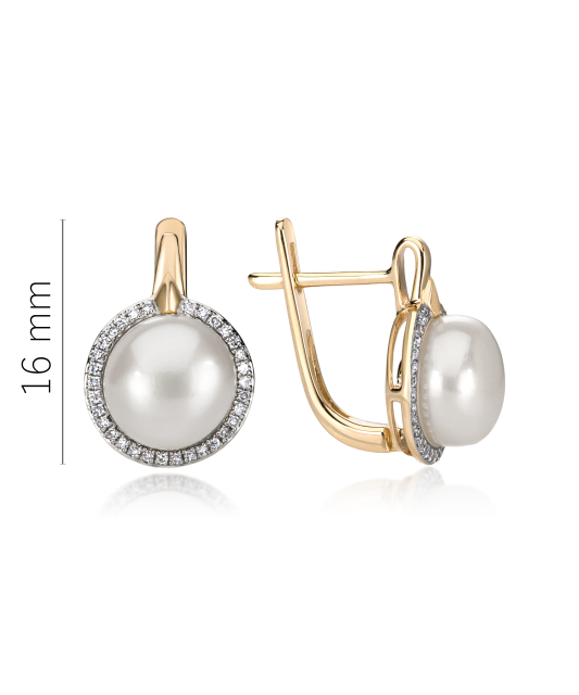 Yellow gold earrings with diamonds and pearls