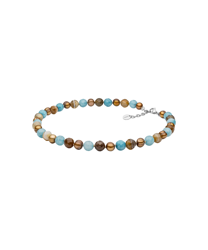 Necklace with jade, agate and pearl