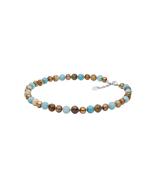 Necklace with jade, agate and pearl