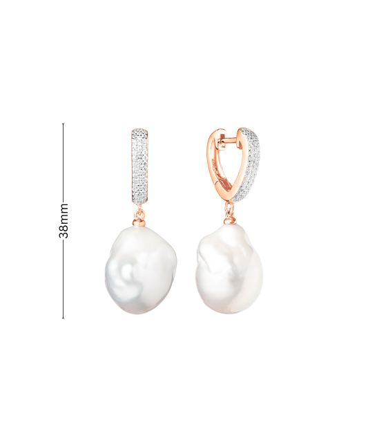 Gilded sterling silver earrings with Kasumi pearls and zircons
