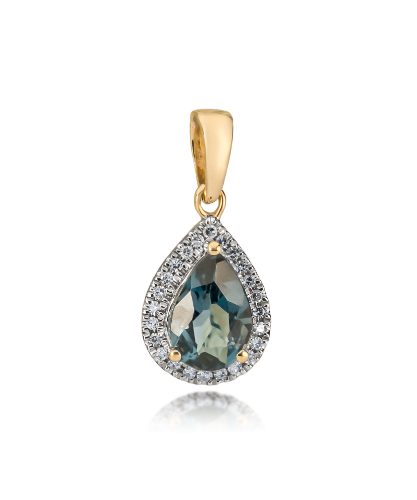 Yellow gold pendant with diamonds and London topaz