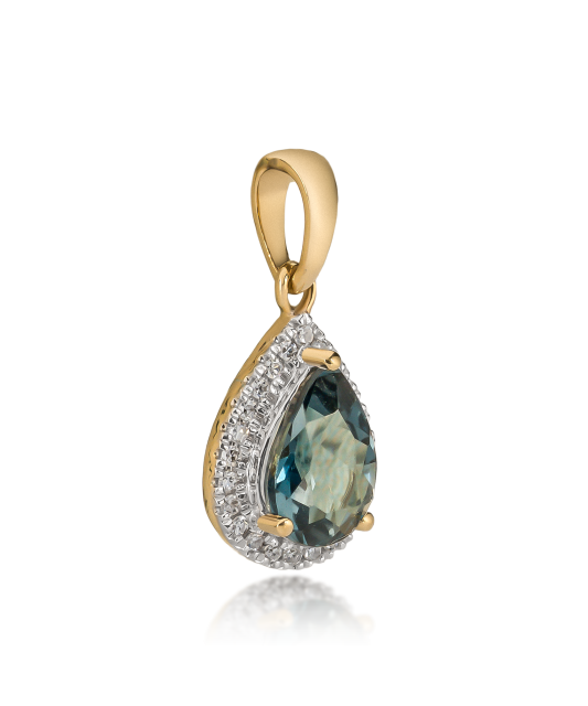Yellow gold pendant with diamonds and London topaz