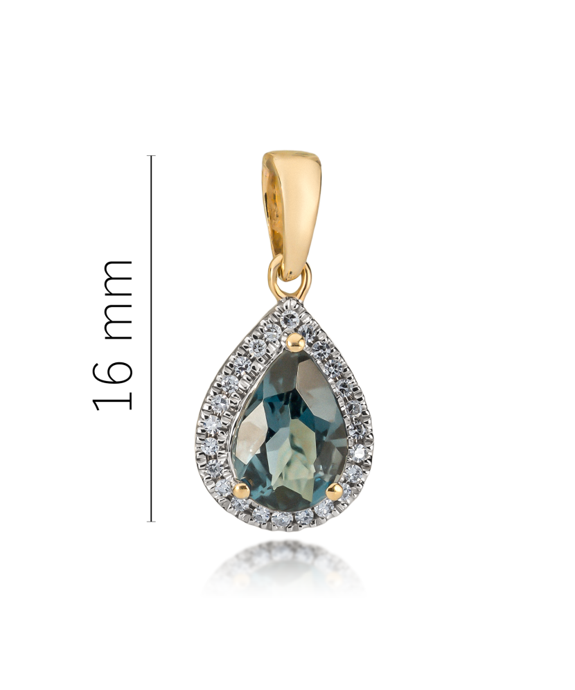 Yellow gold pendant with diamonds and London topaz